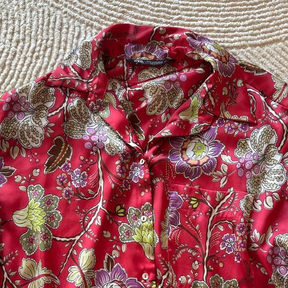 Zara Red Floral Button Down Shirt - Picture 3 of 7